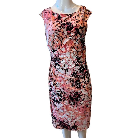 Signature Sadie Faux Wrap Dress Floral Sleeveless Side Ruched Pink Black Size 8 - Picture 1 of 8